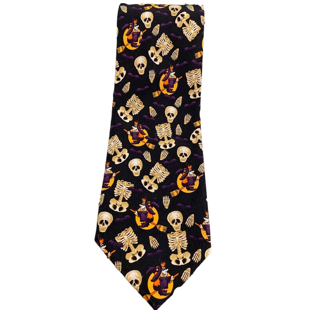 Halloween themed tie, skeleton and witch, polyester